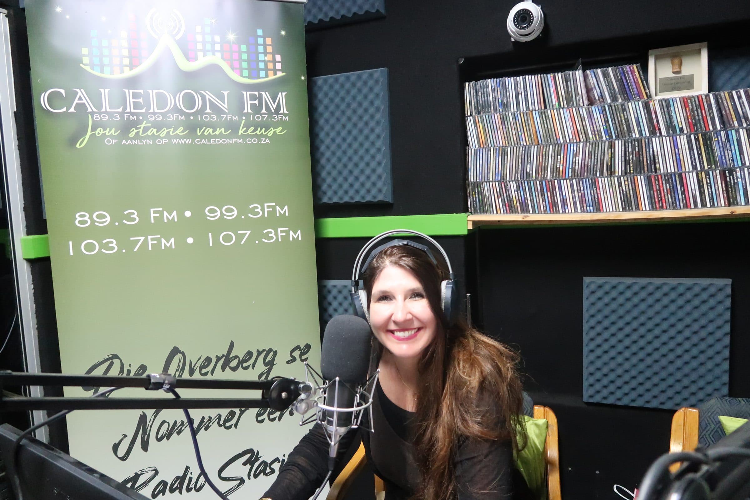 Caroline Dusée in the Caledon FM radio studio, South Africa